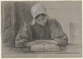 Lesendes Mädchen mit Haube