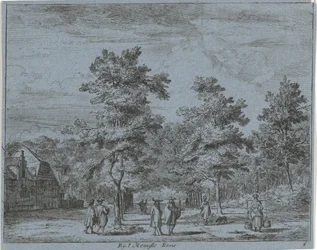 Spaziergänger auf einer Allee mit Bäumen