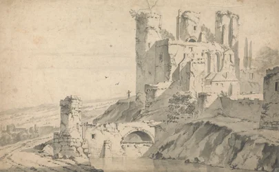Ruine eines Schlosses an einem Fluss
