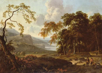 Eine Jagdgesellschaft in einer klassischen Landschaft, ca. 1672-77