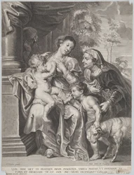 Die Heilige Familie mit Elisabeth und dem kleinen Johannes dem Täufer, die Jungfrau stillt das Christuskind, ca. 1635-42
