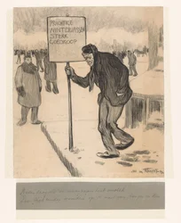 Straßenverkäufer mit Schild 