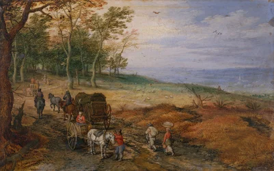 Eine bewaldete Landschaft mit Reisenden