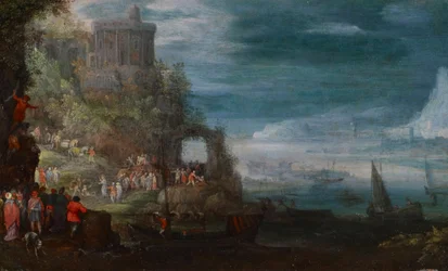 Meereslandschaft und die Austreibung von Dämonen, um 1600