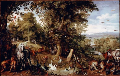 Das ewige Paradies. Alle Tiere der Schöpfung paarweise dargestellt. Jan Bruegel (oder Breugel oder Brueghel oder Breughel) der Ältere, bekannt als Samtbrueghel (1568-1625), Rom, Galleria Doria Pamphilj