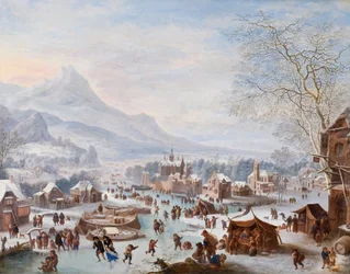 Winterszene mit Schlittschuhläufern
