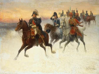Marschall Ney und Napoleon und ihre Truppen während des Russlandfeldzugs