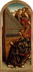 Der Genter Altar. Anbetung des mystischen Lammes: musizierende Engel, 1432.