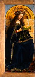Der Genter Altar. Anbetung des mystischen Lammes: die thronende Jungfrau Maria, 1432.