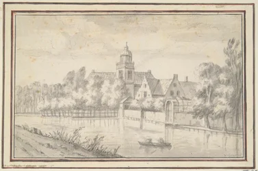 Ansicht von Schloss und Haus am Fluss