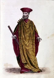 Kapitän der See: Offizier der Militärmarine der Republik Venedig. Aquarellzeichnung und Tinte aus dem Manuskript „Sitten der Venezianer“ von Jan van Grevenbroeck (oder Giovanni Grevembroch (Grevenbroch) (1731-1807)