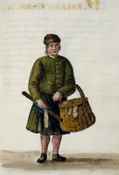 Chioggianische Spitzenverkäuferin, Illustration aus dem Manuskript der venezianischen Kleidung, Band IV, c 68, von Jan Grevenbroeck (1731-1807), Aquarell, Italien