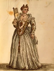 Dame im Abendkleid, aus Gli Abiti de Veneziani, illustriertes Kostümbuch