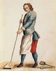 Glasbläser von Murano-Glas, Illustration aus dem illustrierten Buch der venezianischen Kostüme, von Jan Grevenbroeck (1731-1807), Aquarell, Italien