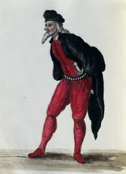 Pantaloon, Der Kaufmann von Venedig, Illustration aus Kostüme der Venezianer aus fast jedem Zeitalter, sorgfältig gesammelt und gemalt im 18. Jahrhundert, Giovanni di Grevembroch (1731-1807)