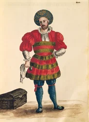 Venezianische Kleidung: Venezianischer Reisender, aus Gli Abiti de Veneziani, illustriertes Kostümbuch