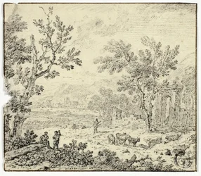 Landschaft mit Ziegen, Ziegenhirt und Ruinen