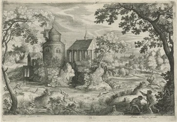 Hirschjagd bei einer Kapelle