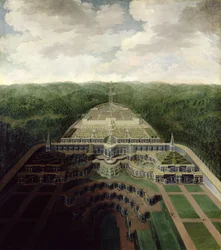 Blick auf die Karlsberg-Anlage von den Kaskaden und Gärten zum Oktogon, nach 1716