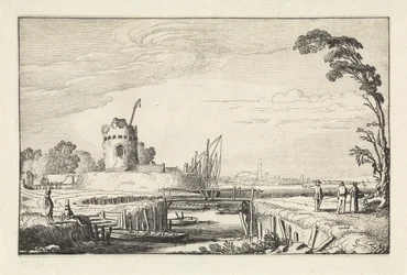 Figuren bei einem Hafen und einem Turm
