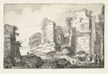 Landschaft mit Ruinen und einer Wassermühle