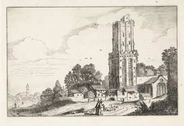 Landschaft mit verfallenem Kirchturm