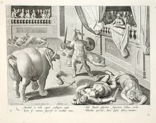 Hannibal lässt besiegte Römer gegeneinander kämpfen, Illustration aus 