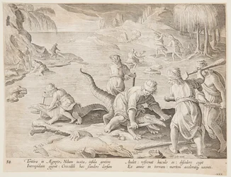 Krokodiljagd in Tentyra, in Ägypten, Tafel 30 aus der Serie Venationes Ferarum, Avium, Piscium