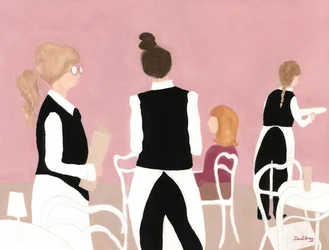 Kellnerinnen vom Cafe Sabarsky in Pink und Beige, um 2024