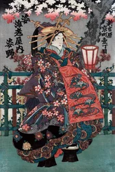 Mittelteil eines japanischen Kurtisanen-Triptychons
