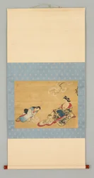 Kurtisane und Begleiterin wählen Kimono-Designs, ca. 1700