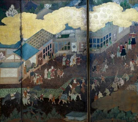 „Portugiesischer“ Bildschirm: Darstellung der Ankunft portugiesischer Jesuitenmissionare in Japan im 16. Jahrhundert (Detail)