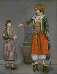 Eine Dame in türkischer Kleidung und ihr Diener