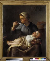 Frau füttert ihr Kind (Le porridge)