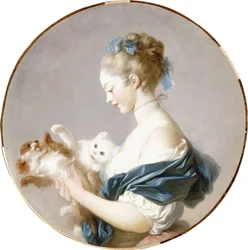 Mädchen spielt mit einem Hund und einer Katze