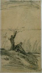 Figur unter einem Baum sitzend
