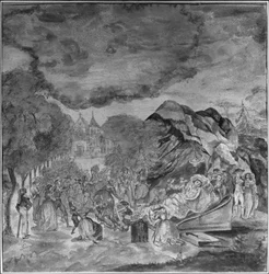Menschen, die an Marats Leiche vorbeiziehen, nahe der Grotte von Les Cordeliers, 1793