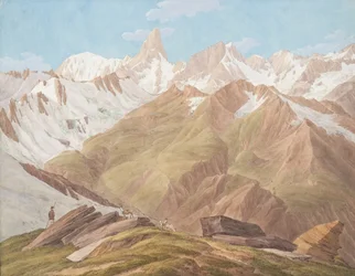 Ansicht des Massivs des Mont Blanc in der Nähe des Petit Jorasse, Grand Jorasse, le..., spätes 18.-19. Jahrhundert