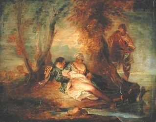 Figuren in Landschaft, ca. 1700 (Öl auf Holztafel)