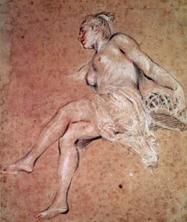 Flora Allegorie des Sommers. Blut- und Schwarzkreidezeichnung von Jean Antoine Watteau