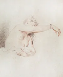 Nackte Frau mit erhobenem Arm