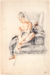 Junge Frau, nackt, hält einen Fuß in ihren Händen, 1716-18