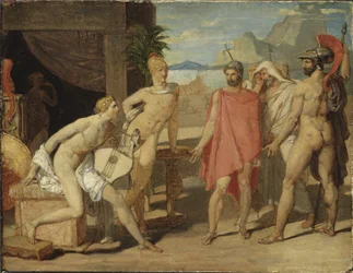 Achilles empfängt in seinem Zelt die Gesandten des Agamemnon