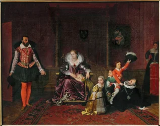 Der französische König Heinrich IV. spielt mit seinen Kindern, als der spanische Botschafter eintritt
