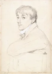 Jean-Louis Provost, sitzend und seinen linken Arm auf die Rückenlehne eines Stuhls stützend, 1813