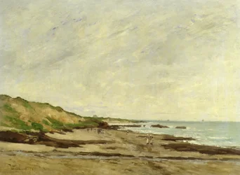Eine Küstenansicht mit Figuren am Ufer, 1872