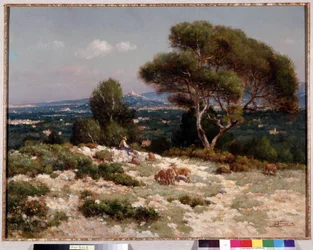 Hirten auf den Höhen von Saint Loup in Marseille, Gemälde von Jean Baptiste Baudin (1856-1922)