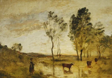Die Furt; Kühe am Rand einer Furt, ca. 1870-1873