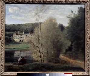 Blick auf die Stadt Avray, der Teich und das Haus Cabassud