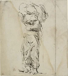 Stehende weibliche Figur mit großem Bündel